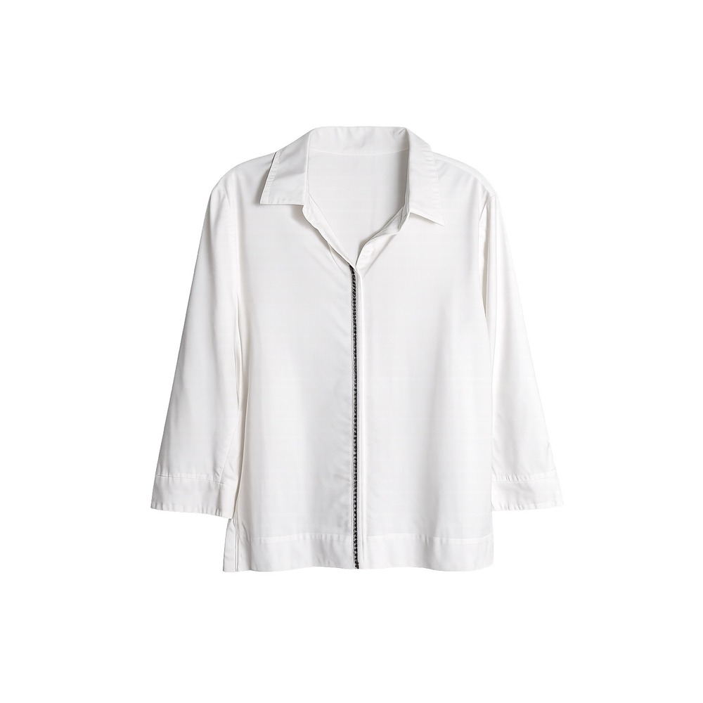 Chico's Rhinestone Trim Button-Up Blouse Women's Size 1 White